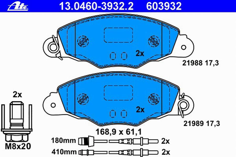 ATE 13 0460 3932 2 - Комплект спирачно феродо, дискови спирачки vvparts.bg