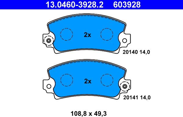 ATE 13.0460-3928.2 - Комплект спирачно феродо, дискови спирачки vvparts.bg