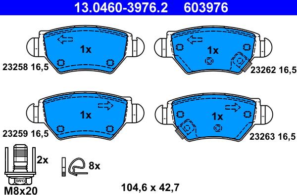 ATE 13.0460-3976.2 - Комплект спирачно феродо, дискови спирачки vvparts.bg