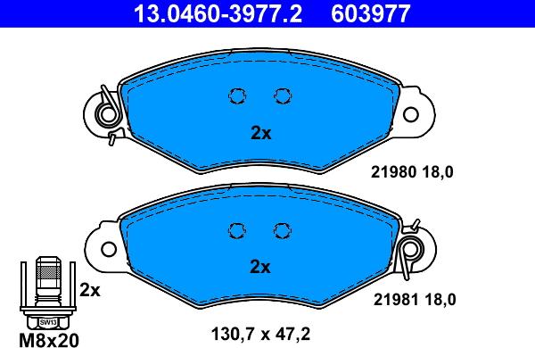 ATE 13.0460-3977.2 - Комплект спирачно феродо, дискови спирачки vvparts.bg