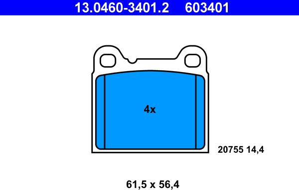 ATE 13.0460-3401.2 - Комплект спирачно феродо, дискови спирачки vvparts.bg