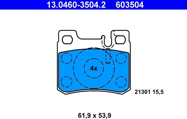 ATE 13.0460-3504.2 - Комплект спирачно феродо, дискови спирачки vvparts.bg