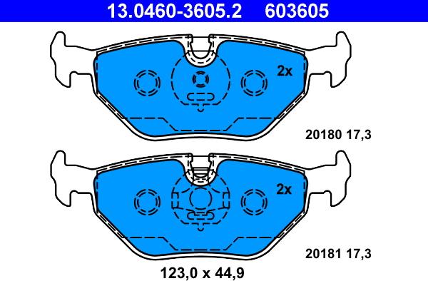 ATE 13.0460-3605.2 - Комплект спирачно феродо, дискови спирачки vvparts.bg