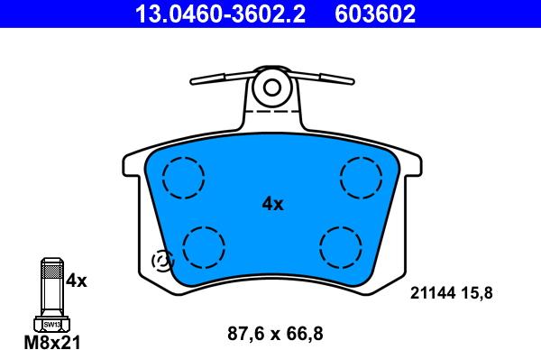 ATE 13.0460-3602.2 - Комплект спирачно феродо, дискови спирачки vvparts.bg
