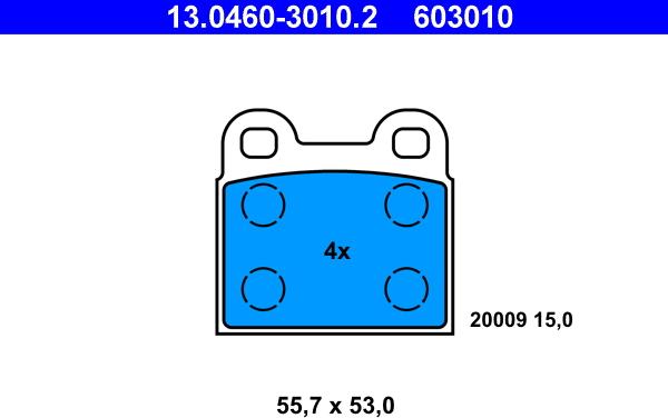 ATE 13.0460-3010.2 - Комплект спирачно феродо, дискови спирачки vvparts.bg