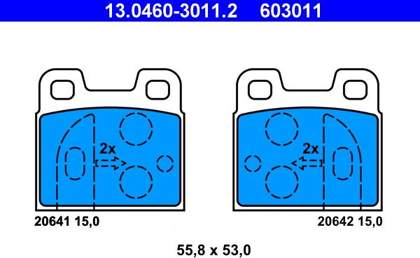 ATE 13.0460-3011.2 - Комплект спирачно феродо, дискови спирачки vvparts.bg