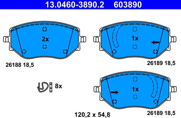 ATE 13.0460-3890.2 - Комплект спирачно феродо, дискови спирачки vvparts.bg