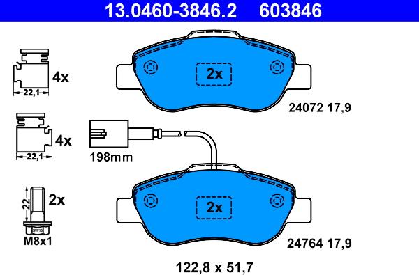 ATE 13.0460-3846.2 - Комплект спирачно феродо, дискови спирачки vvparts.bg