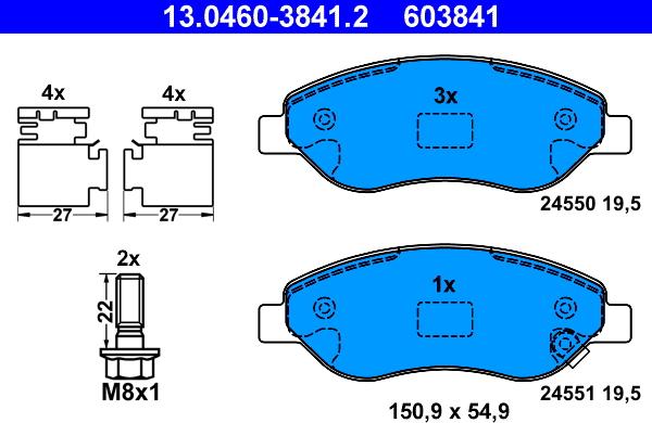 ATE 13.0460-3841.2 - Комплект спирачно феродо, дискови спирачки vvparts.bg