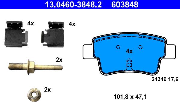 ATE 13.0460-3848.2 - Комплект спирачно феродо, дискови спирачки vvparts.bg