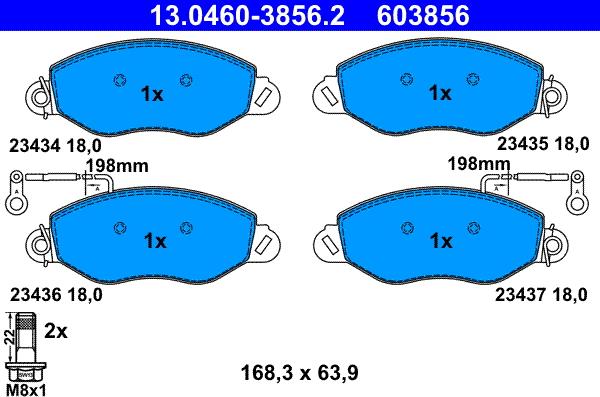 ATE 13.0460-3856.2 - Комплект спирачно феродо, дискови спирачки vvparts.bg