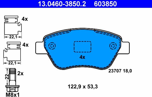 ATE 13.0460-3850.2 - Комплект спирачно феродо, дискови спирачки vvparts.bg