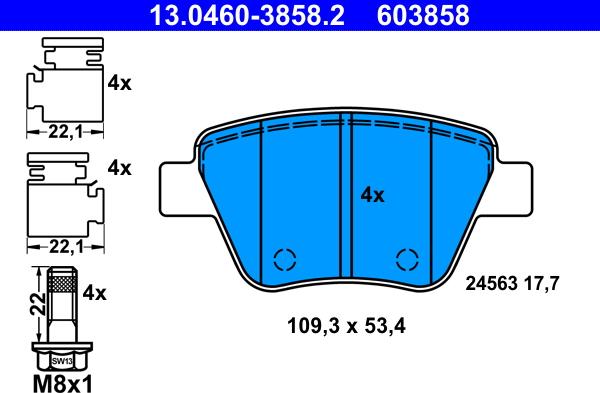 ATE 13.0460-3858.2 - Комплект спирачно феродо, дискови спирачки vvparts.bg