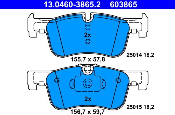 ATE 13.0460-3865.2 - Комплект спирачно феродо, дискови спирачки vvparts.bg