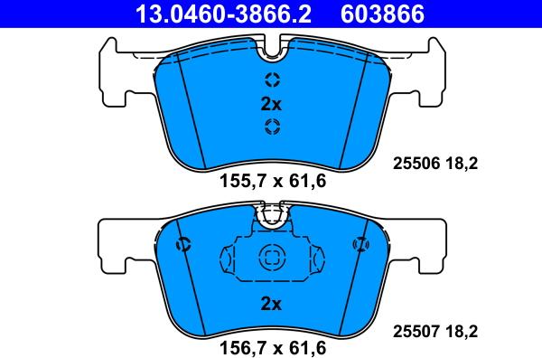 ATE 13.0460-3866.2 - Комплект спирачно феродо, дискови спирачки vvparts.bg