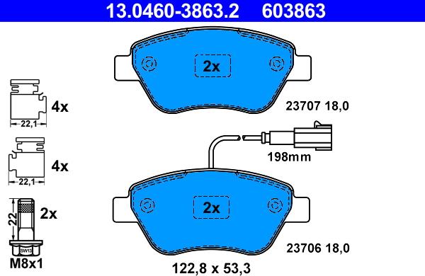 ATE 13.0460-3863.2 - Комплект спирачно феродо, дискови спирачки vvparts.bg