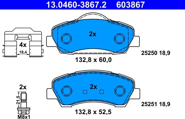 ATE 13.0460-3867.2 - Комплект спирачно феродо, дискови спирачки vvparts.bg