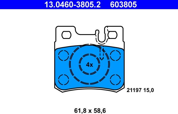 ATE 13.0460-3805.2 - Комплект спирачно феродо, дискови спирачки vvparts.bg