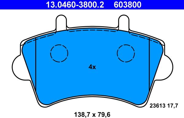 ATE 13.0460-3800.2 - Комплект спирачно феродо, дискови спирачки vvparts.bg