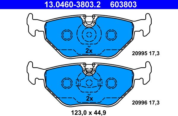 ATE 13.0460-3803.2 - Комплект спирачно феродо, дискови спирачки vvparts.bg