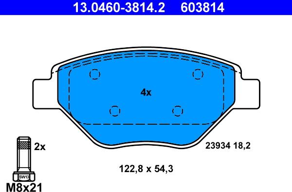 ATE 13.0460-3814.2 - Комплект спирачно феродо, дискови спирачки vvparts.bg