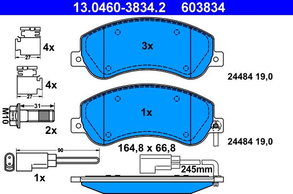 ATE 13.0460-3834.2 - Комплект спирачно феродо, дискови спирачки vvparts.bg