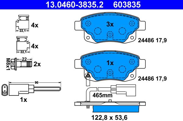 ATE 13.0460-3835.2 - Комплект спирачно феродо, дискови спирачки vvparts.bg