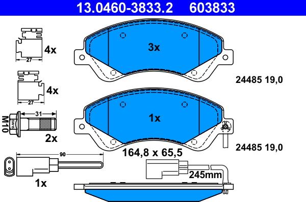 ATE 13.0460-3833.2 - Комплект спирачно феродо, дискови спирачки vvparts.bg