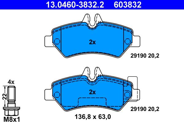 ATE 13.0460-3832.2 - Комплект спирачно феродо, дискови спирачки vvparts.bg