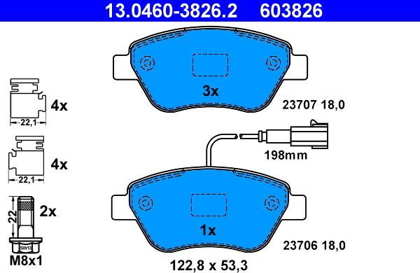 ATE 13.0460-3826.2 - Комплект спирачно феродо, дискови спирачки vvparts.bg