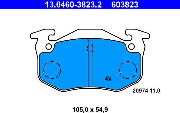 ATE 13.0460-3823.2 - Комплект спирачно феродо, дискови спирачки vvparts.bg