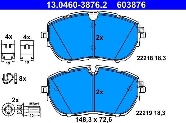 ATE 13.0460-3876.2 - Комплект спирачно феродо, дискови спирачки vvparts.bg