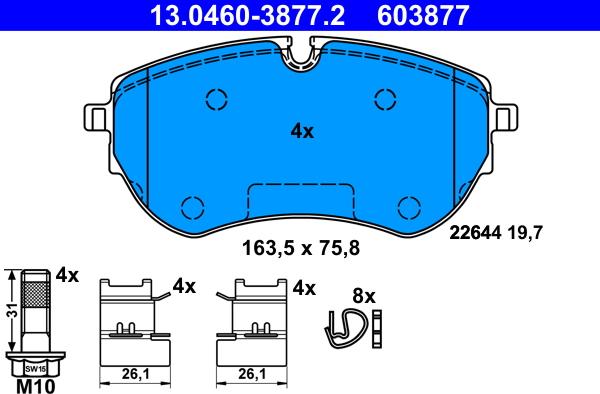 ATE 13.0460-3877.2 - Комплект спирачно феродо, дискови спирачки vvparts.bg