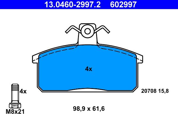 ATE 13.0460-2997.2 - Комплект спирачно феродо, дискови спирачки vvparts.bg