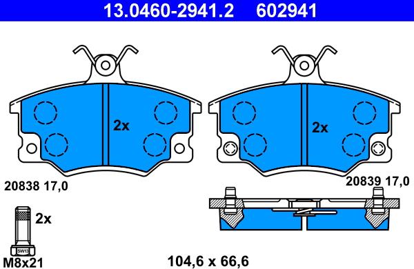 ATE 13.0460-2941.2 - Комплект спирачно феродо, дискови спирачки vvparts.bg