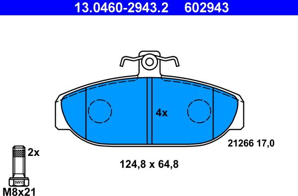 ATE 13.0460-2943.2 - Комплект спирачно феродо, дискови спирачки vvparts.bg