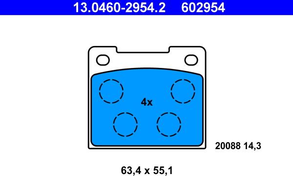 ATE 13.0460-2954.2 - Комплект спирачно феродо, дискови спирачки vvparts.bg