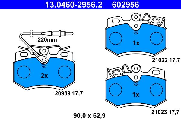 ATE 13.0460-2956.2 - Комплект спирачно феродо, дискови спирачки vvparts.bg