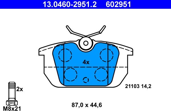 ATE 13.0460-2951.2 - Комплект спирачно феродо, дискови спирачки vvparts.bg