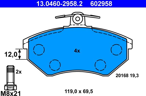 ATE 13.0460-2958.2 - Комплект спирачно феродо, дискови спирачки vvparts.bg