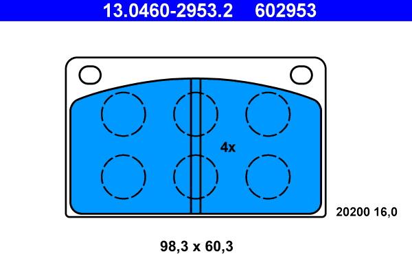 ATE 13.0460-2953.2 - Комплект спирачно феродо, дискови спирачки vvparts.bg