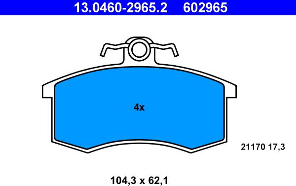 ATE 13.0460-2965.2 - Комплект спирачно феродо, дискови спирачки vvparts.bg