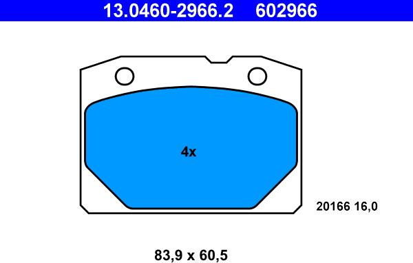 ATE 13.0460-2966.2 - Комплект спирачно феродо, дискови спирачки vvparts.bg