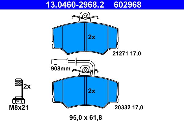 ATE 13.0460-2968.2 - Комплект спирачно феродо, дискови спирачки vvparts.bg