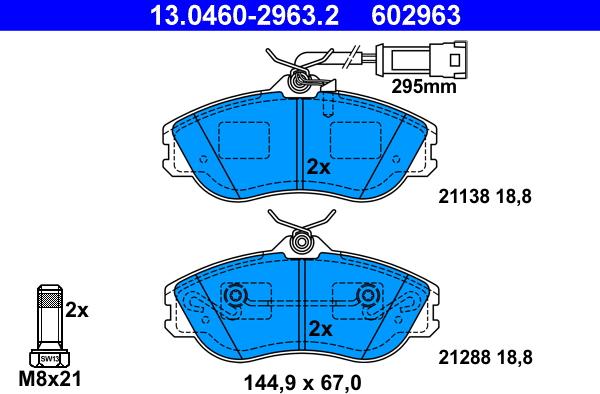 ATE 13.0460-2963.2 - Комплект спирачно феродо, дискови спирачки vvparts.bg