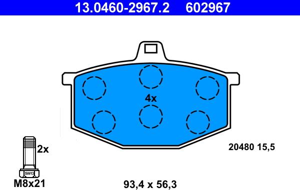 ATE 13.0460-2967.2 - Комплект спирачно феродо, дискови спирачки vvparts.bg