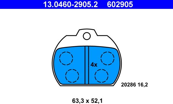 ATE 13.0460-2905.2 - Комплект спирачно феродо, дискови спирачки vvparts.bg