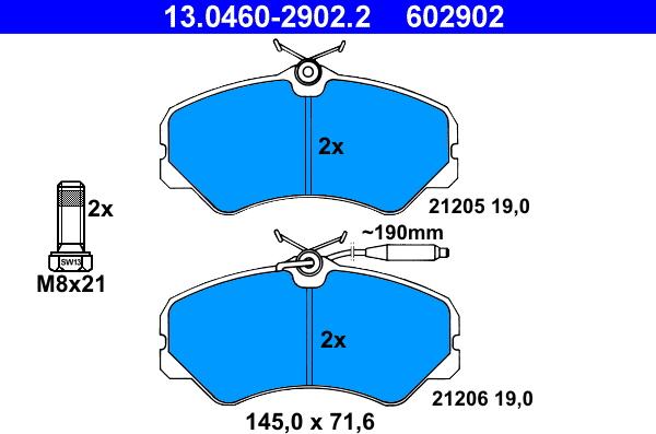 ATE 13.0460-2902.2 - Комплект спирачно феродо, дискови спирачки vvparts.bg