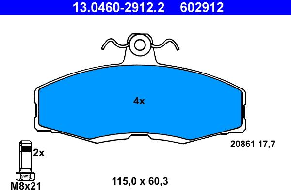 ATE 13.0460-2912.2 - Комплект спирачно феродо, дискови спирачки vvparts.bg