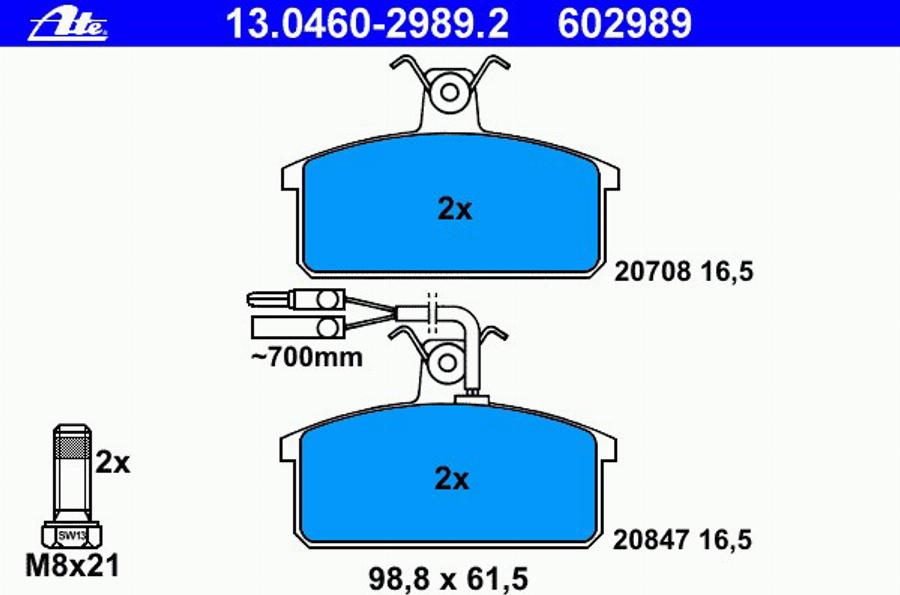 ATE 13.0460-2989.2 - Комплект спирачно феродо, дискови спирачки vvparts.bg